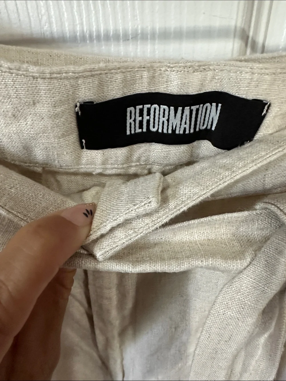 Reformation Neutral Wide-Leg Linen-Blend Pants with Self Tie